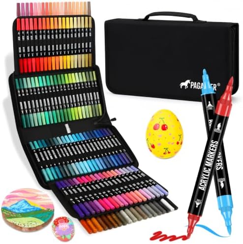 Acrylic Paint Markers, 120 Colors Dual Tip Fine & Brush Pens Set