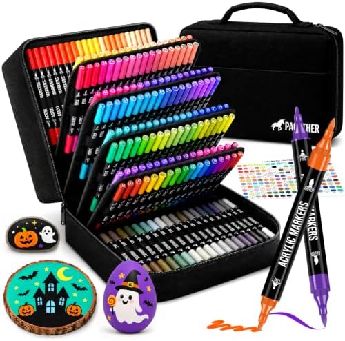 Acrylic Paint Markers, 168 Colors Dual Tip Fine & Brush Pens Set