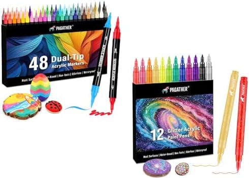 Acrylic Paint Markers, 48 Colors Plus 12 Glitter Pens
