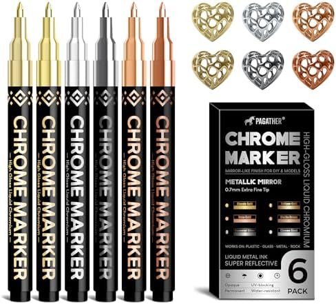 Chrome Paint Markers, 6 Colors Permanent Liquid Mirror Pens