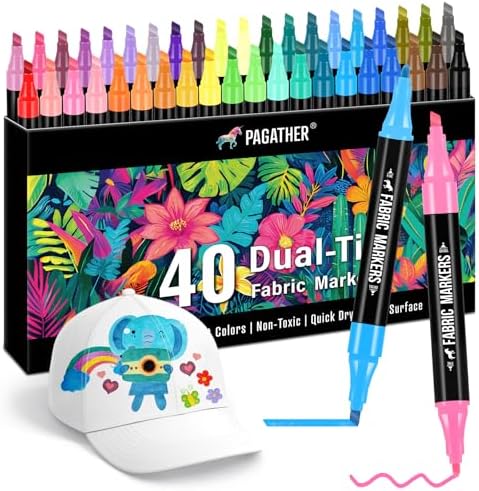Fabric Markers, 40 Colors Dual Tip Pens for Clothes