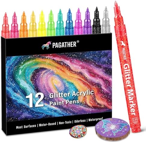 12 Colors Glitter Markers, 0.7mm Extra Fine Tip