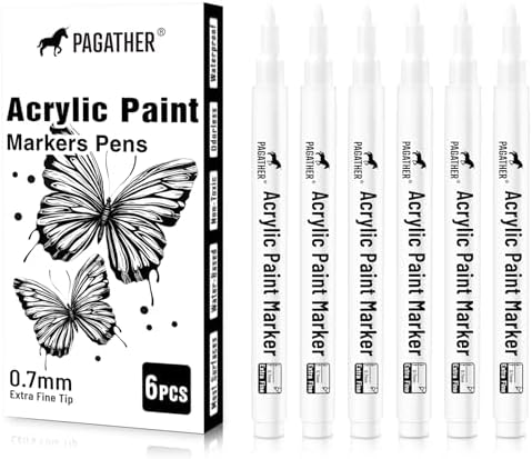 White Acrylic Paint Pen, 6 Pack 0.7mm Extra Fine Tip